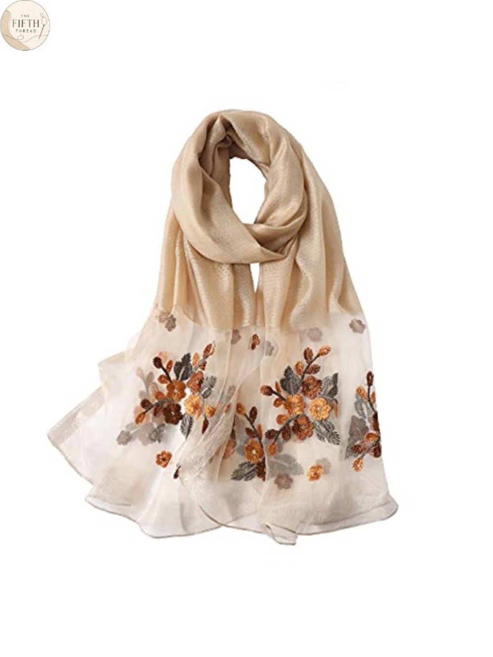 Women Embroidered Silk Scarf 75x28 Inch Long Shawl Wrap Lightweight